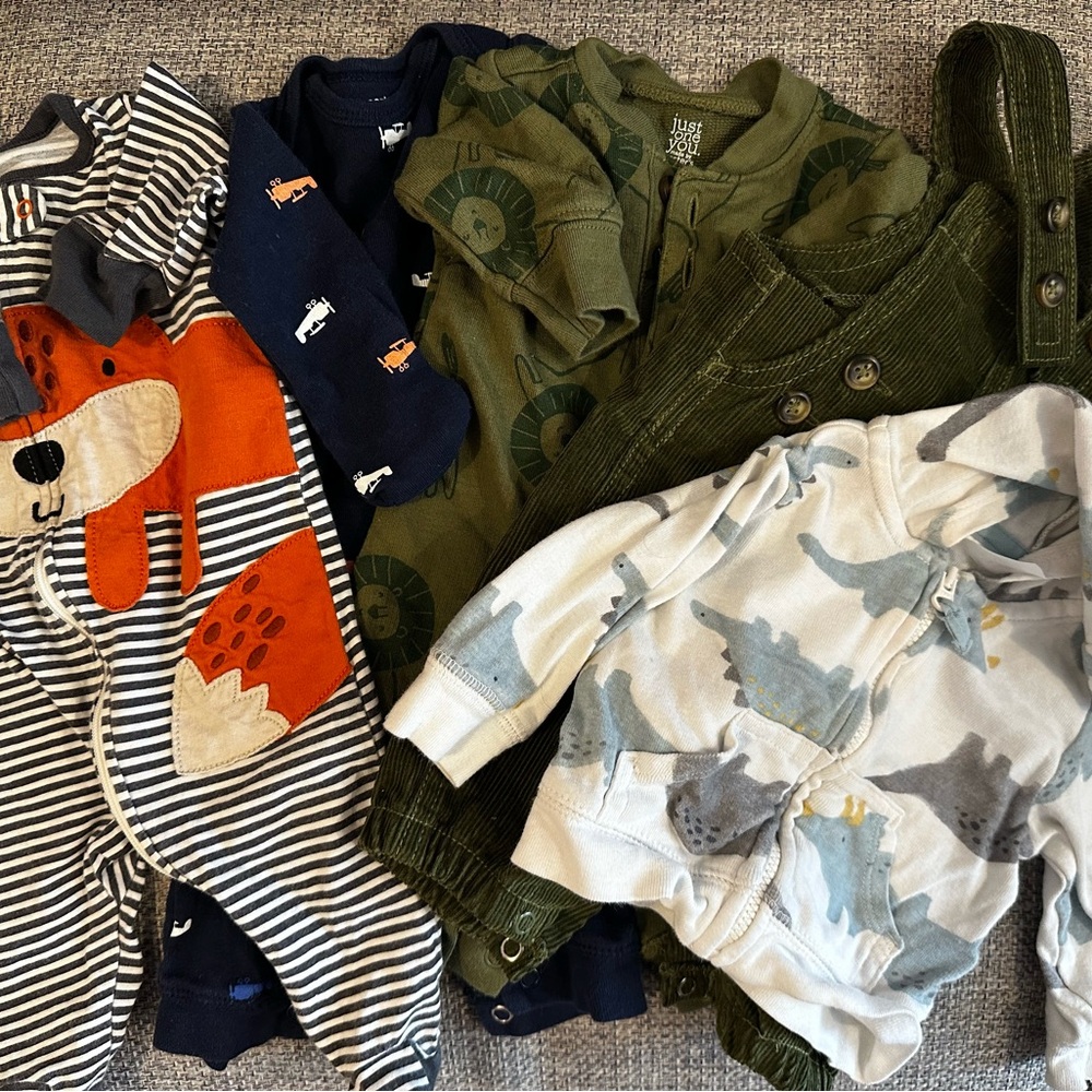 Carter's Kids One Pieces - Striped Navy, Forest Green, Light Gray